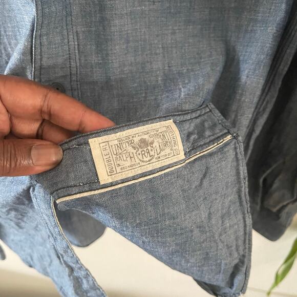 RRL Double RL Work Shirt Mens Small 15" Denim Chambray Blue Cotton Long Sleeve - Picture 5 of 12